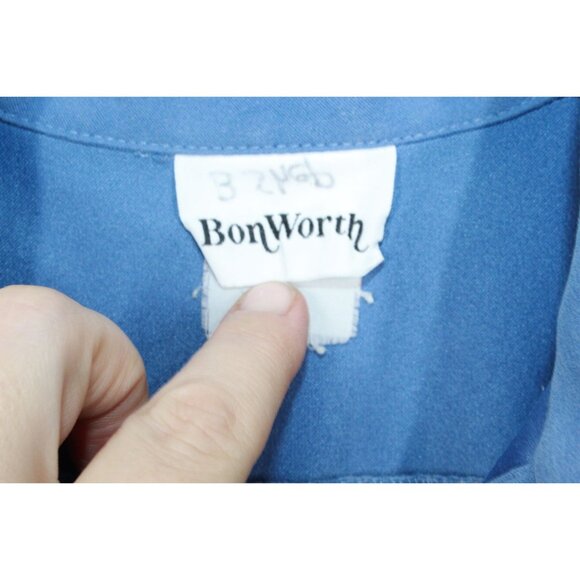 Vintage Bon Worth Blue Embroidered Button Down Long Sleeve Shirt Small - Picture 6 of 9